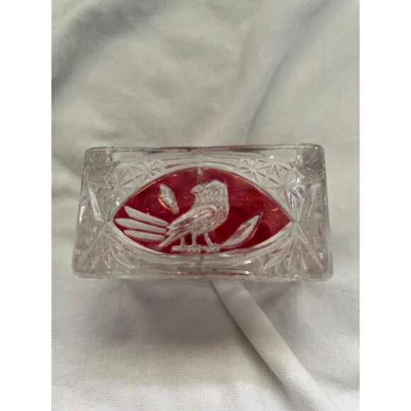 Hofbauer German Lead Crystal Red Bird Vintage Glass Small Trinket Box Lid - Picture 10 of 10